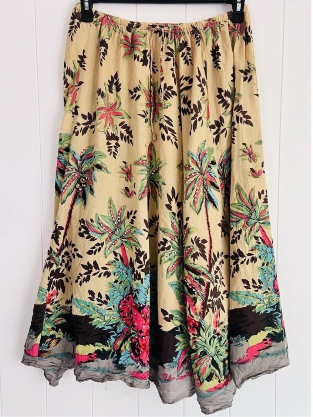 Vintage Tropical Print Sequin Midi Skirt